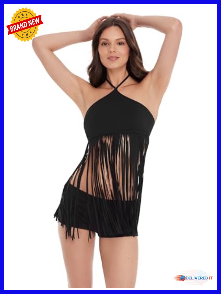 High Neck Fringe Swim Top, Sleeveless Bralette Bikini Top